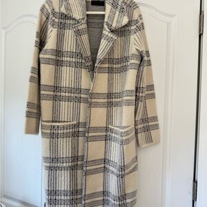 Plaid Long Women's Sweater/ Coat - Cream & Black